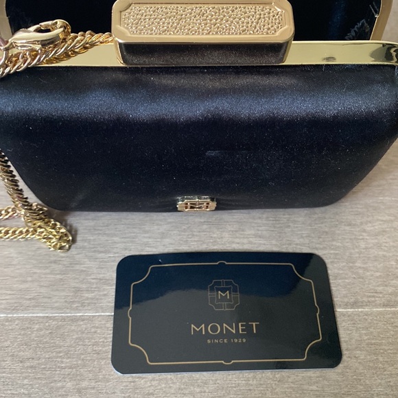 Vintage Monet Black Box Clutch with Chain strap - Picture 6 of 6